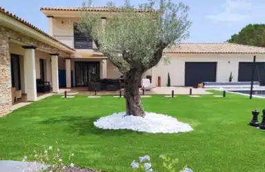 Maison moderne et provençale avec jardin en gazon synthétique à Aix en Provence